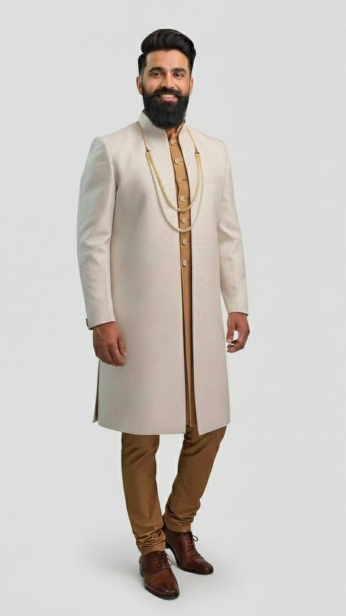 Cream & Gold Sherwani for Wedding