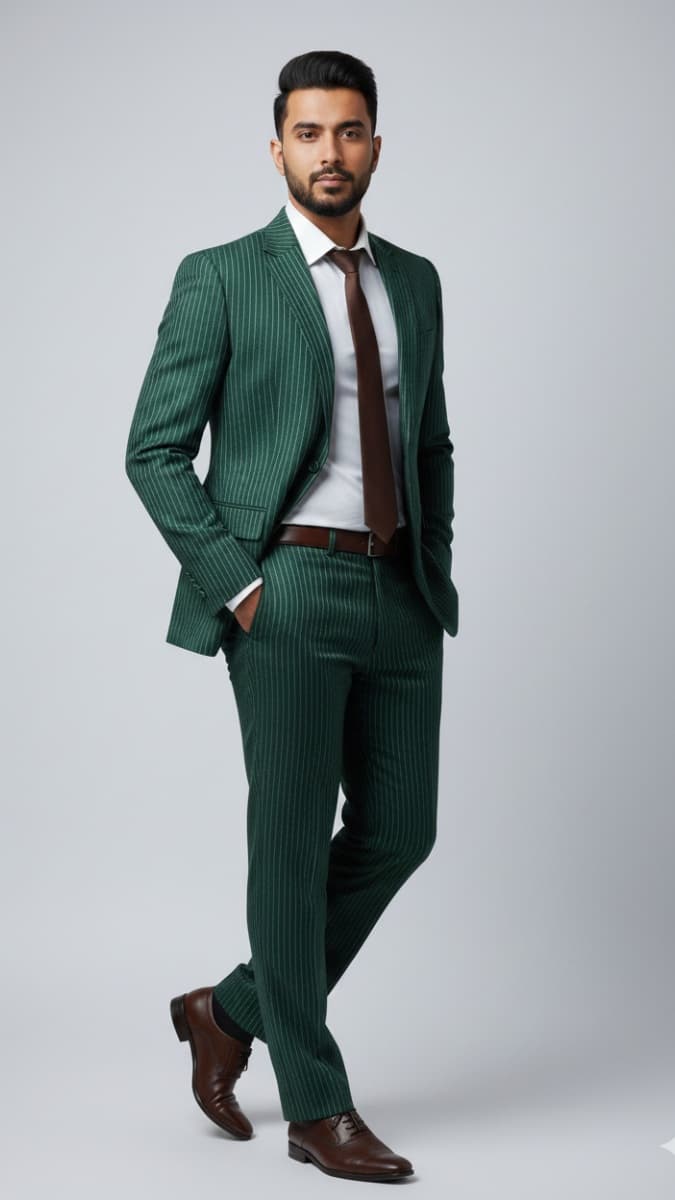 Green Pinstripe Single Breasted Suit